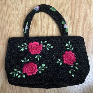Black beaded with flowers handbag